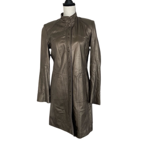 Ellie Tahari Bronze Leather Coat Small - Picture 1 of 5